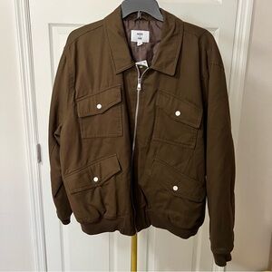 Men's Mode of One Multipocket Bomber Style Brown Zip Up Jacket